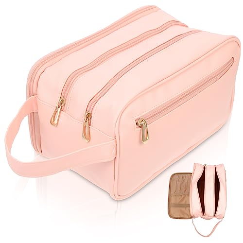 DRESSOOS Damen Kosmetiktasche tragbare Kosmetiktasche Makeup Tasche Kulturbeutel für Damen Outdoor-Zubehör Seesäcke für unterwegs Make-up-Taschen Reisebedarf praktische Kosmetiktasche Rosa von DRESSOOS