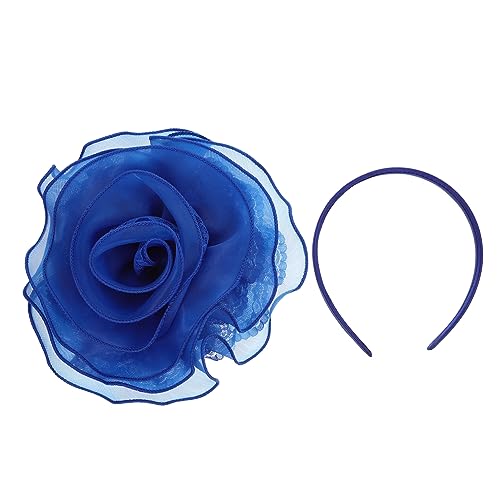 DRESSOOS Dekoration königliche Hüte für Damen Stirnbänder Braut Hut festival kopfbedeckung Festliche Haaraccessoires Haarschmuck für die Braut Großes Blumenstirnband aus Spitze Metall Blue von DRESSOOS