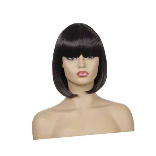 DRESSOOS Neat Kurze Gerade Perücke Für Damen Aus Kunsthaar Stylische Atmungsaktive Perücke Dunkelbraun Für Alltag Partys Cosplay Und Besondere Anlässe von DRESSOOS