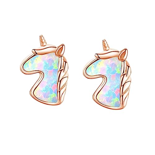 DRESSOOS Einhorn Ohrstecker Roségold Einzigartige Tier Designs mit Buntem Opal Hypoallergen Leicht zu Tragen für Neues Gefühl von DRESSOOS