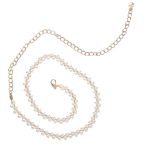DRESSOOS Eleganter Doppeltreihiger Perlengürtel Damen Taillenkette für Brautkleid und Abendkleid Handgefertigte Weiße Perlen Dekorative Körperkette für Hochzeit Party und Festliche Anlässe von DRESSOOS