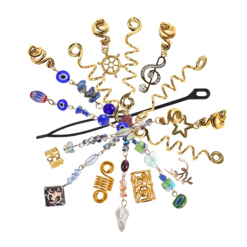 DRESSOOS 50stücke Ethnische Haar Accessoires Metall Locs Pin Twist Clips Boho Schmuck Für Frau Ring Charm Dread Dutt Mädchen Haar Krawatte Dekoration Spirale Schlange Perle Manschette von DRESSOOS