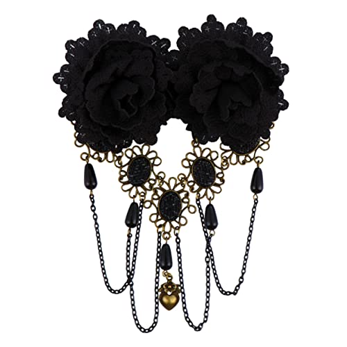 DRESSOOS Gothic Spitzen Haarnadel mit Blumenmotiv Kleine Schwarze Haarklammer für Damen Halloween Haarschmuck Spitzenaccessoire für Vintage und Cosplay Partys von DRESSOOS