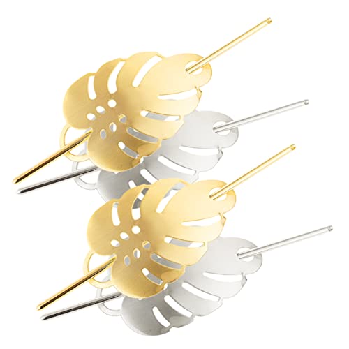 DRESSOOS Haar-accessoires Für Mädchen Blatt-dutt-manschetten 4 Stück Metall-haarstäbe Für Mädchen Baby-haar-accessoires von DRESSOOS