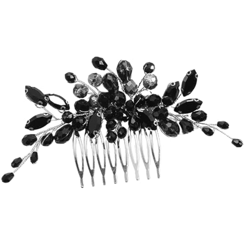 DRESSOOS Braut-seitenkamm Schwarzer Braut Haarkamm Strass-blumen-kopfschmuck Haarkamm für Hochzeit Haarschmuck Haarseitenkamm Strasssteine Kristallplatte Metall für Damen von DRESSOOS