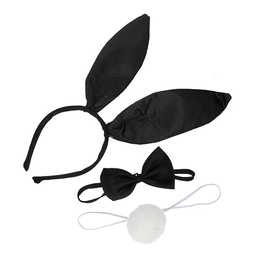 DRESSOOS Kaninchen Ohren Haarreif Satz Mit Fliege Kostümzubehör Für Karneval Halloween Schwarz Einheitsgröße Lustige Hasenohren Requisite Für Erwachsene von DRESSOOS