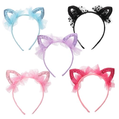 DRESSOOS 5stücke Katzenohren Stirnband Mit Spitze Glitter Pailletten Für Junge Mädchen Haarreif Schimmernde Für Partys Geburtstage Halloween Weihnachten von DRESSOOS