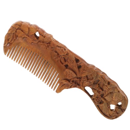 DRESSOOS Feinzahnkamm Aus Holz Tragbarer Massagekamm Kompaktkamm Für Damen Holzkamm Mit Blumenmuster Haarentwirrungskamm von DRESSOOS