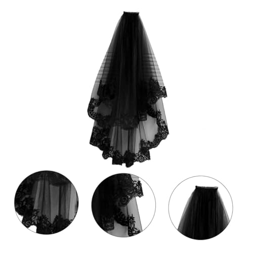 DRESSOOS Halloween Hexen Schleier Für Kostümparty Schwarzes Kurz Und Spitzen-design Mit Zarter Verzierung Für Festliche Anlässe Und Fotoshootings von DRESSOOS