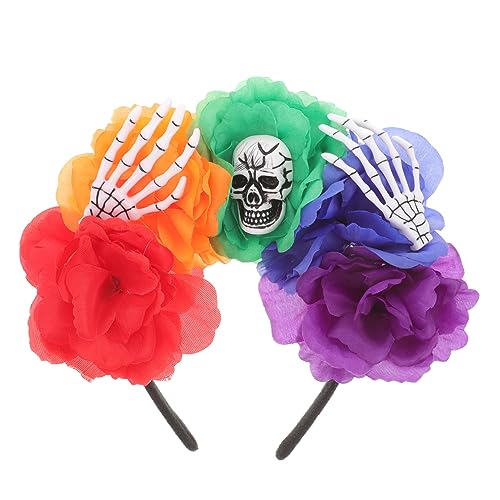 DRESSOOS Halloween-Totenkopf-Haarband mexikanische Rosenblütenkrone Kranz halloween haarschmuck halloween haarreif Blumengirlande Stirnband lustige Stirnbänder Halloween-Haarband Cosplay von DRESSOOS