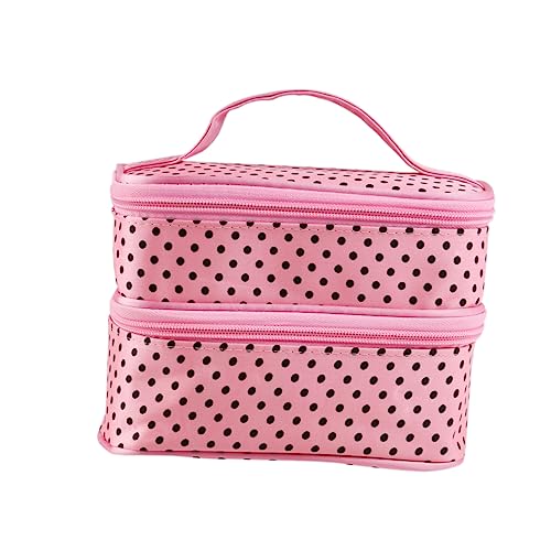 DRESSOOS Handheld Kosmetiktasche Für Damen Doppellagige Make-up-Tasche Tragbare Organizer Für Toilettenartikel Große Kapazität Rosa Mit Spiegel Und Reißverschluss Für Reisen Und von DRESSOOS