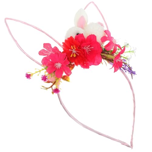 DRESSOOS Hasenohr Stirnband Halo-Kopfschmuck mit Blumenkrone Osterhasenohren Haarband Märchenkrone Stirnband Silvester Stirnband Hasen Ohren Kopfbedeckung die Katze schmücken Damen Plastik von DRESSOOS