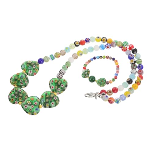 DRESSOOS Herz Halskette und Armband Bunte Blown Glass Schmuck mit Romantischem Herzmotiv Perfektes Valentinstag für Frauen Choker Necklace und Valentine Bracelet von DRESSOOS