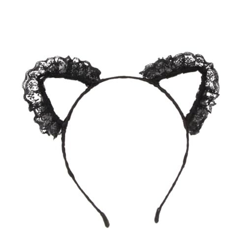 DRESSOOS Katzenohren Haarschmuck Spitze Stirnband Für Damen Für Halloween Und Partys Süßes Kostümzubehör Schwarz von DRESSOOS