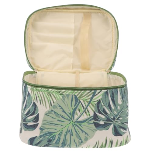 DRESSOOS Kosmetiktasche Mit Reißverschluss Kulturbeutel Für Damen Reise-Make-up-Tasche Monstera-Muster Aus Canvas Mit Fächern Für Organisation Make-up-Tasche Für Reisen von DRESSOOS