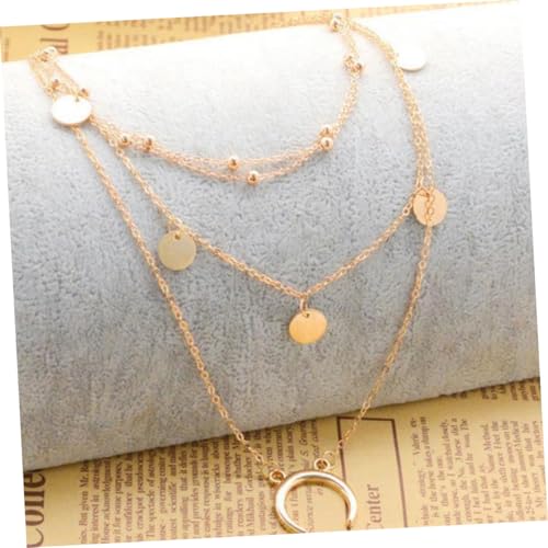 DRESSOOS Mehrschichtige Mond anhänger Halskette mit Runden Perlen Goldfarbene Clavicle Kette Eleganter Schmuck für Damen Modisches Accessoire und Geschenk für Besondere Anlässe von DRESSOOS