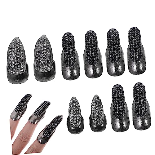 DRESSOOS Metall Gothic Fingernagel Krallen Strass 10 Stück Punk Nagel Für Halloween Dance Performance Kostüme von DRESSOOS