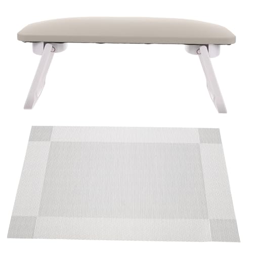 DRESSOOS Nagelarmauflage Handkissen Rutschfestes Pu Kissen Für Maniküre Einstellbare Höhe Für Nagelstudios Und -nail-art Mit Zusätzlicher Tischmatte Milchgrau von DRESSOOS