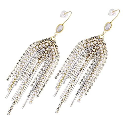 DRESSOOS Perlen Ohrringe Damen Lange Dangle Statement Ohrhänger mit Ketten und Perlen Schmuck für Hochzeit Party und Besondere Anlässe Eleganter Perlenschmuck für Frauen von DRESSOOS