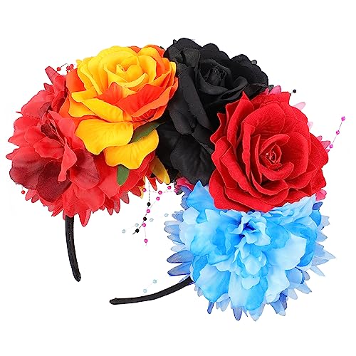 DRESSOOS Pfingstrose Stirnband Rose Für Frauen Fascinator-hut Für Damen Stirnband Weihnachtsstirnbänder Tag Der Toten Kostüm Mexikaner Rosa Stirnband Fräulein Werfen Stoff Blumen von DRESSOOS