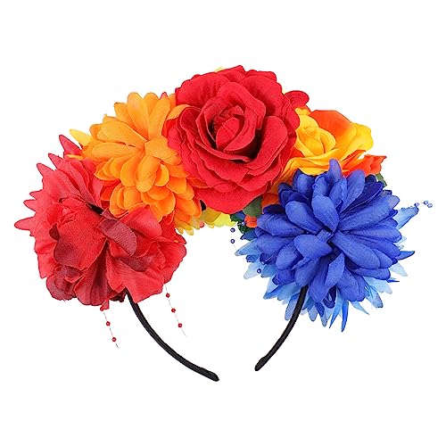 DRESSOOS Pfingstrose Stirnband Rosafarbener Kopfschmuck Mexikanische Stirnbänder Für Frauen Kostüm Rose Blumenstirnbänder Tag Der Toten Blumen- Mädchen Blumenkopfschmuck Rosen Stoff von DRESSOOS