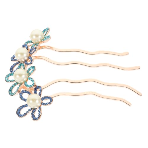 DRESSOOS Rhinestone Haarspange Mit Perlenblume Für Hochzeiten Förmige Haarnadel Eleganter Brautschmuck Für Dickes Und Dünnes Haar Modisches Kopfaccessoire von DRESSOOS