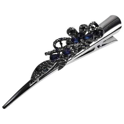 DRESSOOS Retro Großer Strass Metall Horn Clip Stirnband Entenschnabel Clip Kristall Haar Accessoire (Stil Vier Tintenblau) Haarspange Für Mädchen Entenschnabel Haarspange Mädchen von DRESSOOS