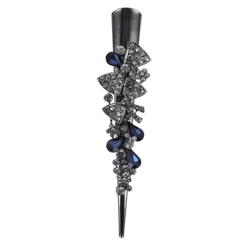 DRESSOOS Retro Großer Strass Metall Horn Clip Stirnband Entenschnabel Clip Kristall Haar Accessoire (Stil Vier Tintenblau) Strass Haarspange Haarspangen Mädchen Haarnadel Frauen Haarnadeln von DRESSOOS