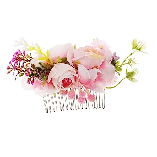 DRESSOOS Rose Haarkamm Tiara Für Mädchen Braut Blumen Haarkamm Mädchen Haarschmuck Kopfbedeckung Für Frauen Blumenmädchen Haarspange Haarschmuck Für Mädchen Seidenstoff Accessoires Braut von DRESSOOS