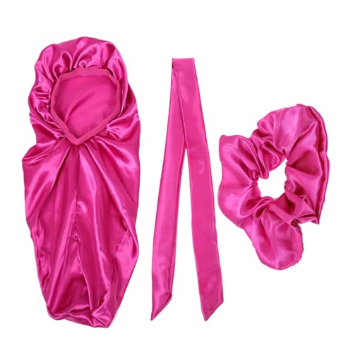 DRESSOOS 3er-pack Schlafmützen Für Damen Mit Breitem Elastischem Haarband Rose Für Haare Zöpfe Lockiges Haar Natürliches Haar Komfort in Der Nacht von DRESSOOS