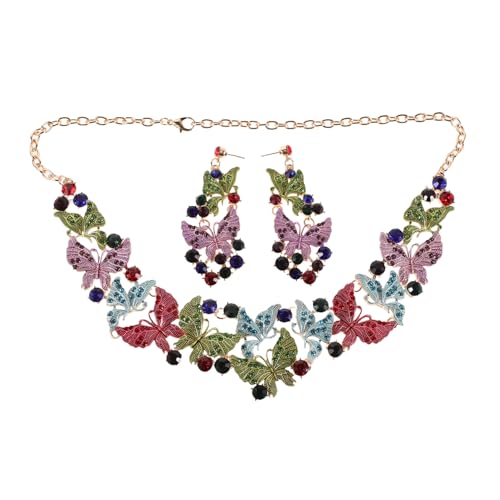 DRESSOOS Schmetterling Schmuck Set Damen Halskette und Ohrringe mit Kristallbesatz Hochwertiges Brautschmuckset für Hochzeit Party und Festliche Anlässe von DRESSOOS