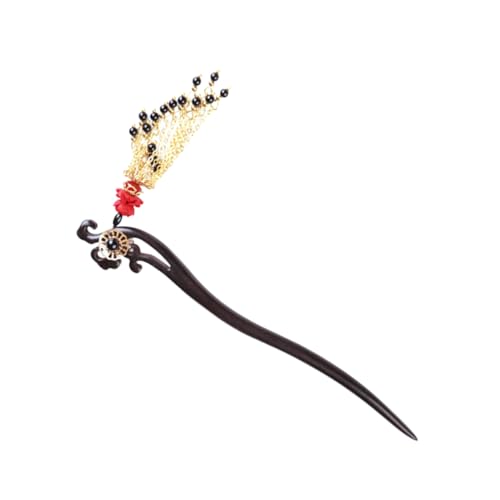 DRESSOOS Schwarze Sandelholz Haarnadel Für Hochzeiten Vintage Haarschmuck Für Elegante Haarspange Mit Blumen Und Quastendesign Traditioneller Kopfschmuck Für Damen Für Festliche von DRESSOOS