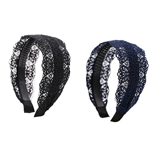 DRESSOOS 2stücke Lace Haarbänder Für Damen Und Mädchen Rutschfeste Stirnbänder Schwarz Und Haarschmuck-accessoires Für von DRESSOOS