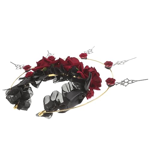 DRESSOOS Rosen-Haarschmuck Kopfbedeckung für Partykostüme rote Blumenkrone the hallow halloween Haargummis Stirnband Stirnbänder für Erwachsene Kopfschmuck für erwachsene Frauen Erwachsener von DRESSOOS