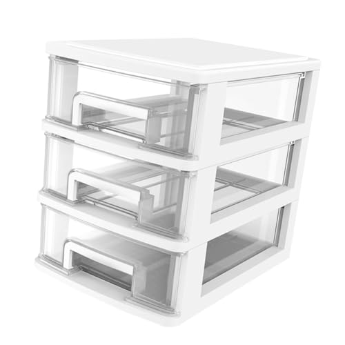 DRESSOOS Drei-schichten Aufbewahrungsschrank Kunststoff Mit Tragbare Multifunktionale Aufbewahrungsbox Für Schreibtisch Transparent-weißer Organizer Für Kleinigkeiten Und Bürobedarf von DRESSOOS