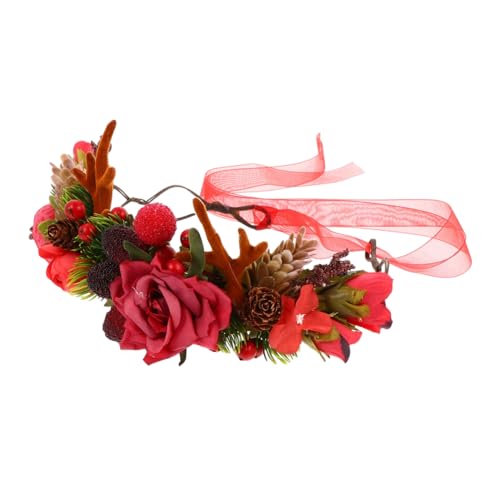 DRESSOOS Weihnachtsgeweih Stirnband Weihnachtskranz Stirnband Weihnachts-lei Hochzeit Haarkranz Hochzeitsblumenkrone Weihnachten Stirnbänder Für Kinder Rot Die Blumen Fruchtstein Stoff von DRESSOOS