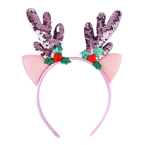 DRESSOOS Weihnachtsstirnband Hirschgeweih-stirnband Haarschmuck Für Mädchen Rentier Kopfbedeckung Hirschgeweih Kostüm Hirschgeweih Weihnachtskopfschmuck Zweifarbig Damen Stoff Pailletten von DRESSOOS