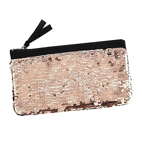 DRESSOOS 1stücke Damen Pailletten Kosmetiktasche Handliche Make-up-Tasche Mit Reißverschluss Multifunktionale Clutch Für Reisen Einkaufs Alltagsgebrauch Champagnergold von DRESSOOS
