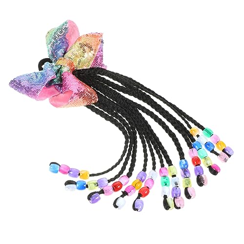 DRESSOOS Bow Braid Ponytail Verlängerung Mit Schleife Und Perlen Kunsthaar Geflochtene Pferdeschwanz Erweiterung Für Kreative Frisuren Für Frauen von DRESSOOS