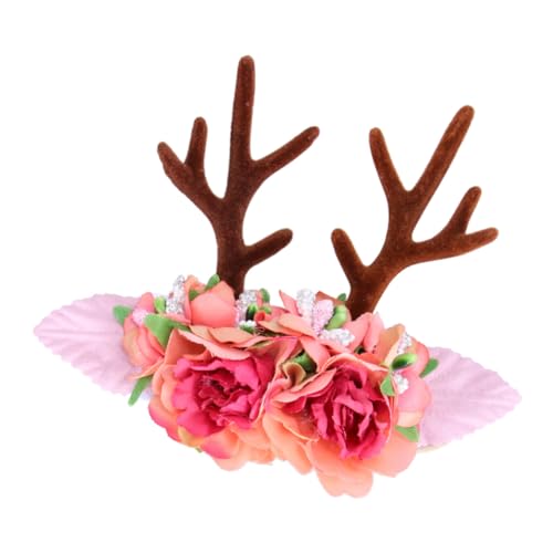 DRESSOOS Rehgeweih Haarband Für Mädchen Mit Blumen Verstellbar Für Weihnachten Und Cosplay Mädchen Accessoire Stilvolles Stirnband Rot Und von DRESSOOS