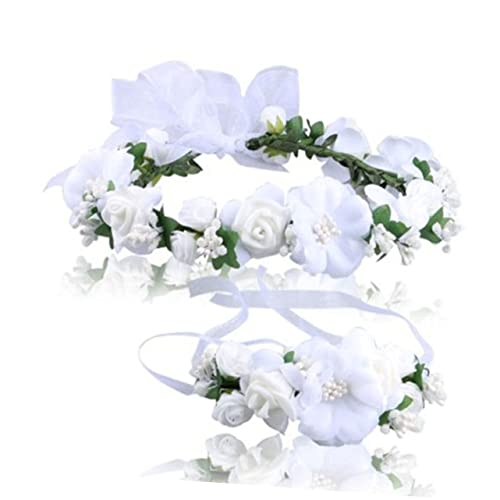 DRESSOOS Elegant Kopfschmuck Hochzeit Haarband Kopfbedeckungen Für Die Braut Blumenmädchenkrone Blumenstirnbänder Für Mädchen Hochzeitskleid Weiß Blütenkopf Kind Die Trauzeugen von DRESSOOS