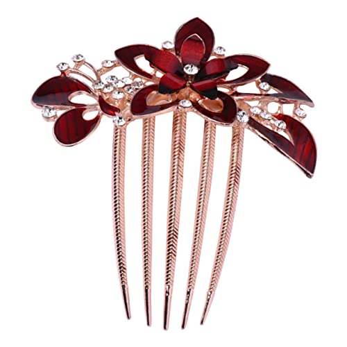 DRESSOOS Blumen-haarkamm Für Braut Zarte Kopfbedeckung Kopfschmuck Hochzeitskleid Zubehör Party-haarschmuck Für Frauen Rot von DRESSOOS