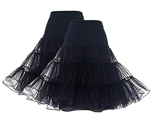 DRESSTELLS 1950 Petticoat Reifrock Unterrock Petticoat Underskirt Crinoline für Rockabilly Kleid 2-Pakete(Black) L von DRESSTELLS