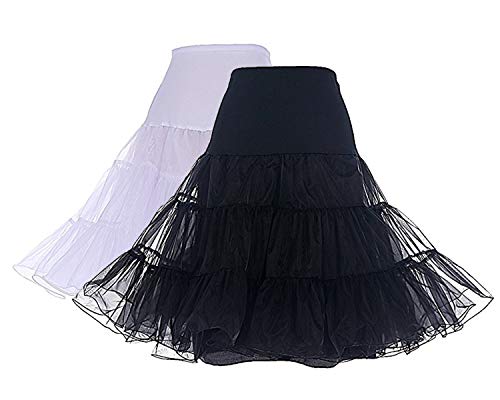 DRESSTELLS Petticoat Unterrock Damen Reifrock Dirndl Petticoats 1950er Rockabilly Kleider Pettycode Unterrock Kurz Tüllrock Meerjungfrau Kostüm 2-Pakete(Black+White) L von DRESSTELLS