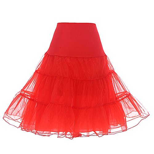 DRESSTELLS Petticoat Unterrock Damen Reifrock Dirndl Petticoats Rot 1950er Rockabilly Kleider Pettycode Unterrock Kurz Tüllrock Meerjungfrau Kostüm Red L von DRESSTELLS