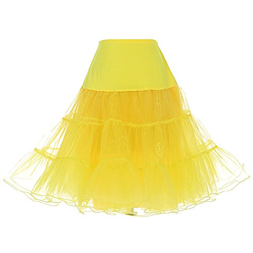 DRESSTELLS 1950 Petticoat Reifrock Unterrock Petticoat Underskirt Crinoline für Rockabilly Kleid Yellow S von DRESSTELLS