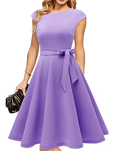 DRESSTELLS Damen A-Line Swing Festlich Knielang Hochzeit Cocktailkleid Rundhald Cape Arm Weihnachtskleidid Lavender M von DRESSTELLS