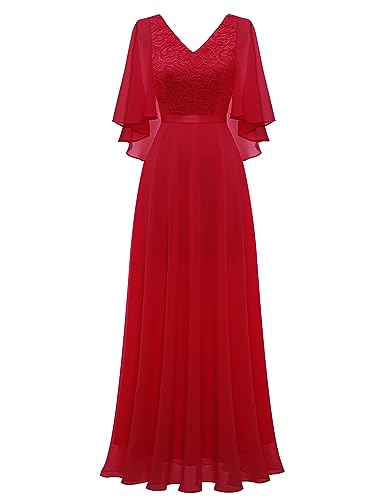 DRESSTELLS Abendkleid Damen Lang Ballkleid Hochzeit Gast Abendkleider Elegant für Hochzeit Abschlusskleid Red XL von DRESSTELLS