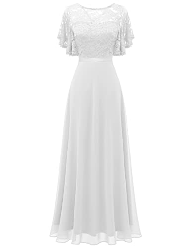 DRESSTELLS Abendkleid Lang Elegant für Hochzeit Ballkleider Damen Lang Kleider Lang Elegant für Hochzeit Brautjungfernkleid White L von DRESSTELLS