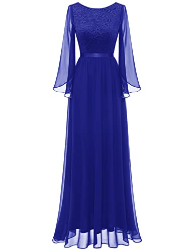 DRESSTELLS Abendkleid Lang Elegant für Hochzeit Formelle Abschlusskleider Chiffon Ballkleider mit Langen Ärmeln Royal Blue S von DRESSTELLS